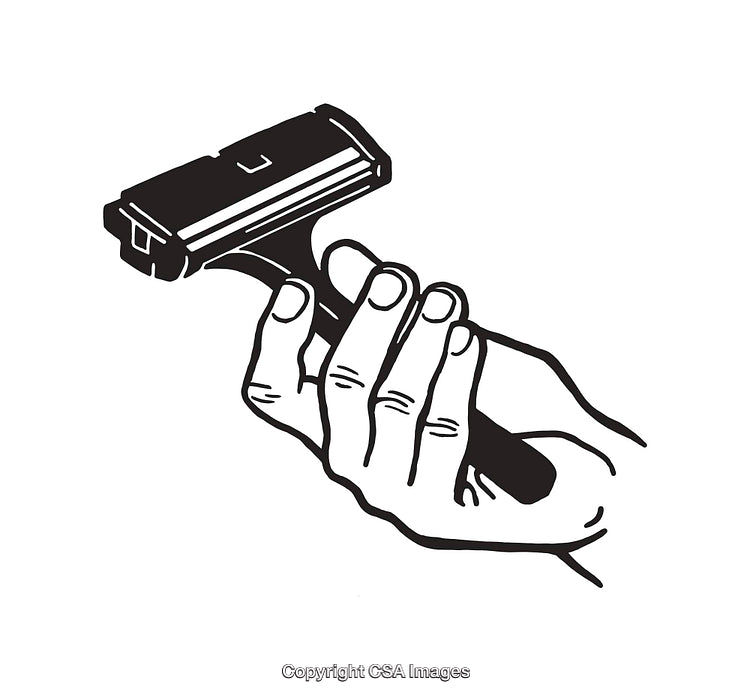 Black and White Illustration of a Hand Holding a Safety Razor