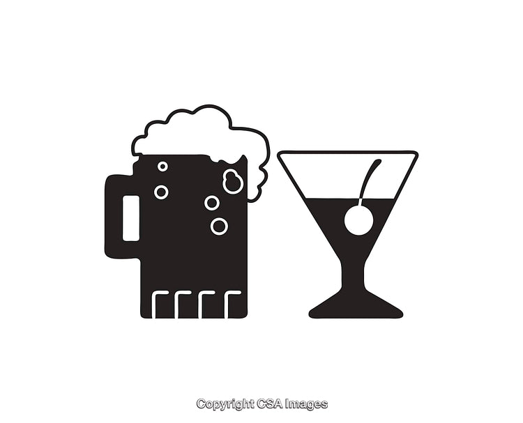 Black and White Icons of Beer Mug and Cocktail Glass