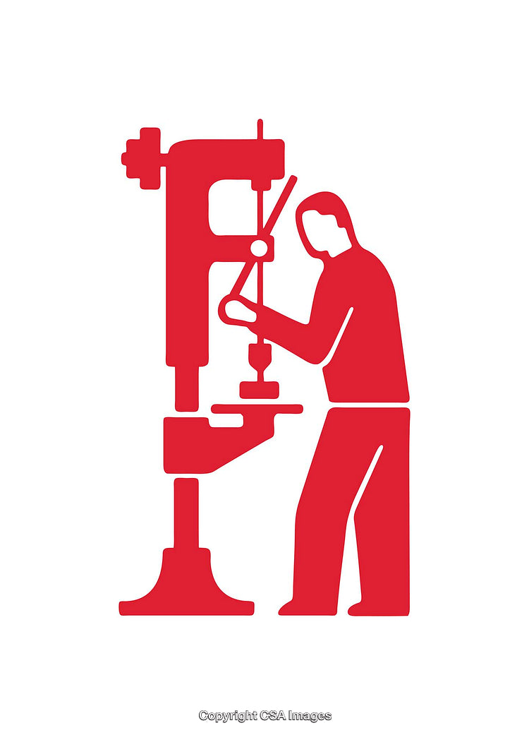 Worker Operating Machine Equipment in Red Icon Design