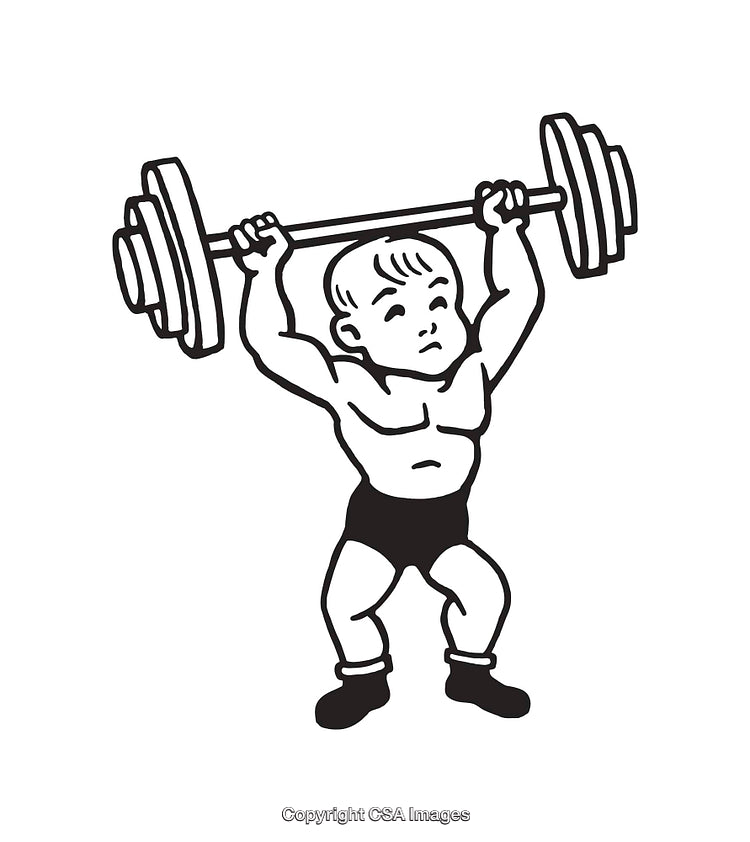 Vintage Illustration of a Strong Man Lifting a Barbell in Line Art