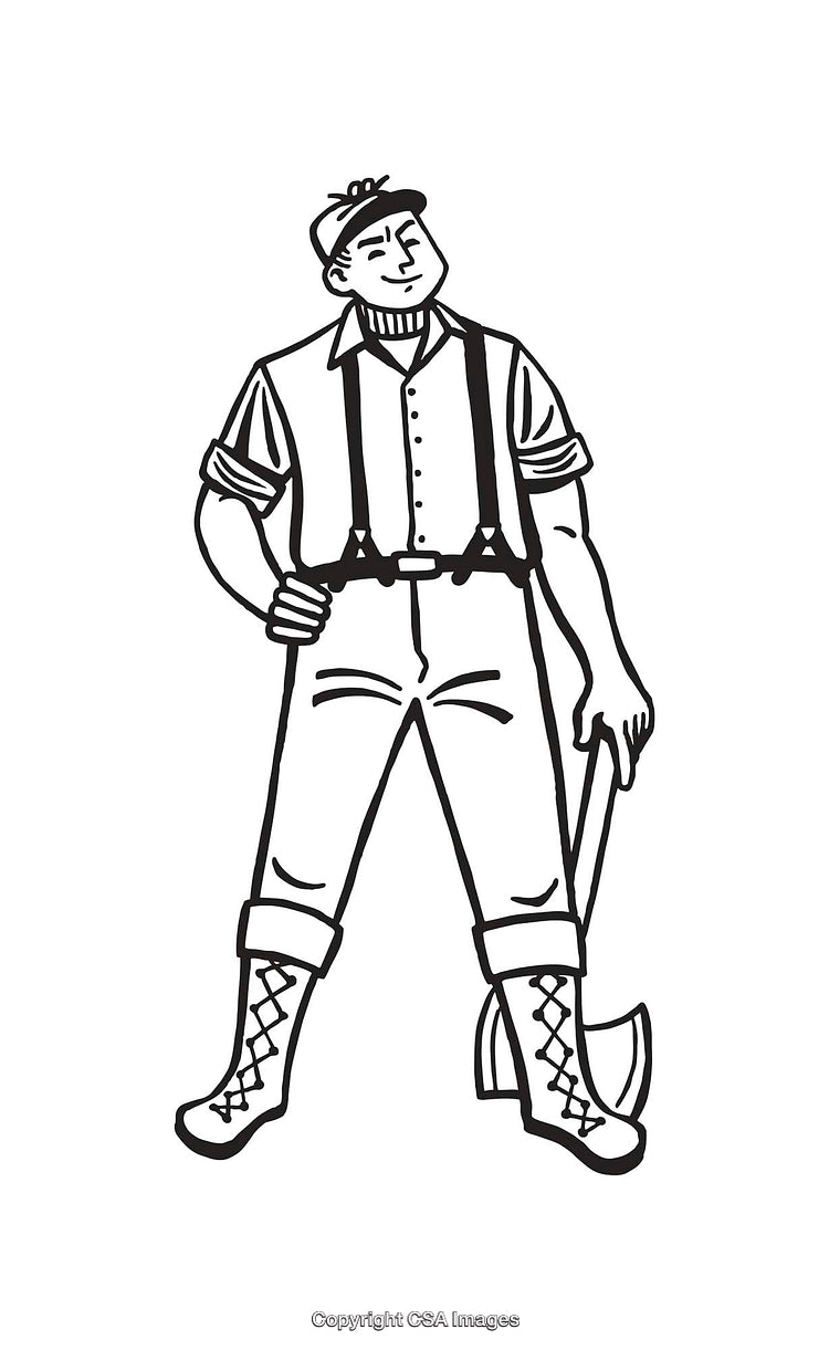 Black And White Line Art of a Lumberjack With an Axe