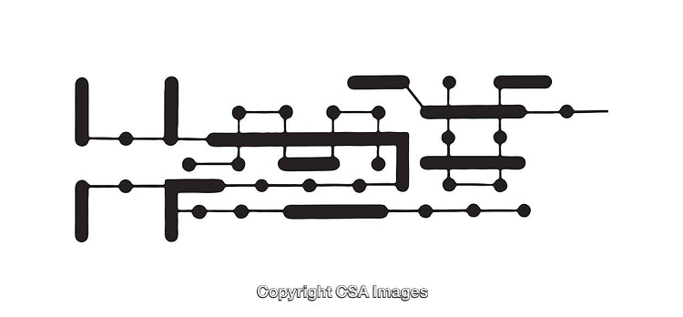 Abstract Black and White Diagram Featuring Geometric and Connected Shapes