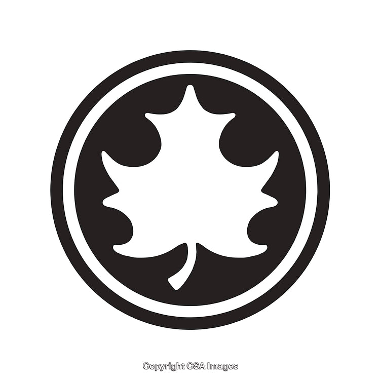 Black and White Deciduous Leaf in Circular Frame Illustration