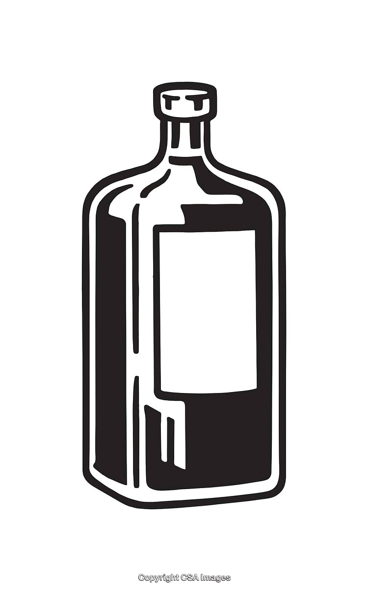 Black and White Line Art Illustration of a Bottle