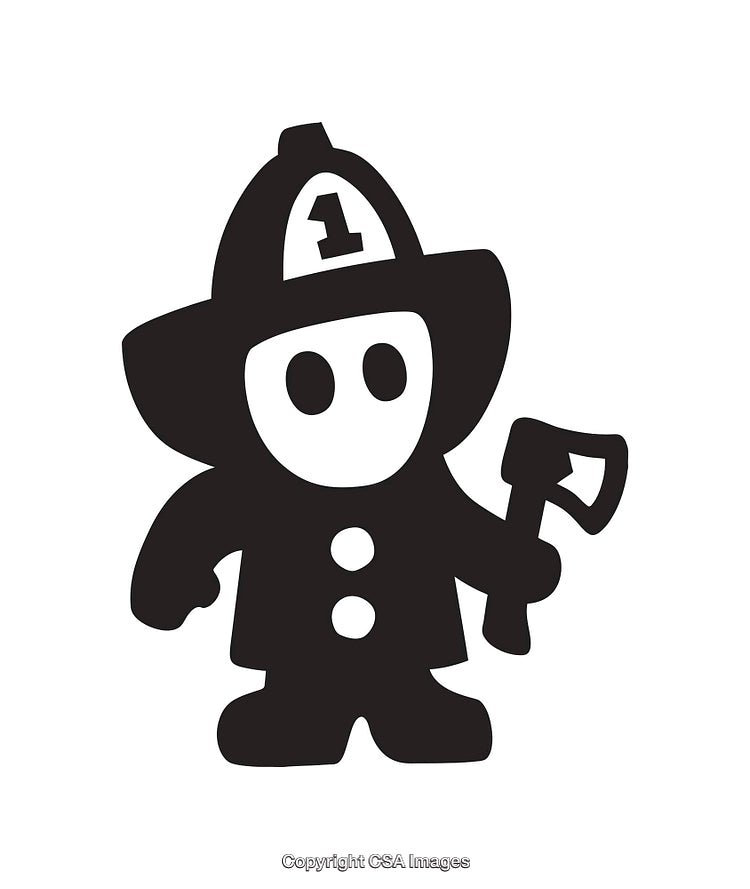 Black And White Icon of a Firefighter Holding an Axe