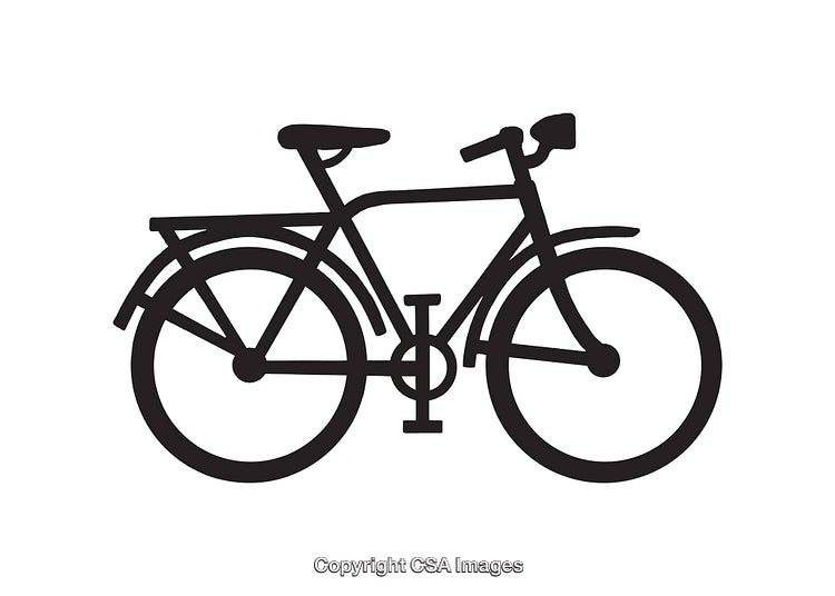 Detailed Black and White Bicycle Silhouette Illustration on White Background