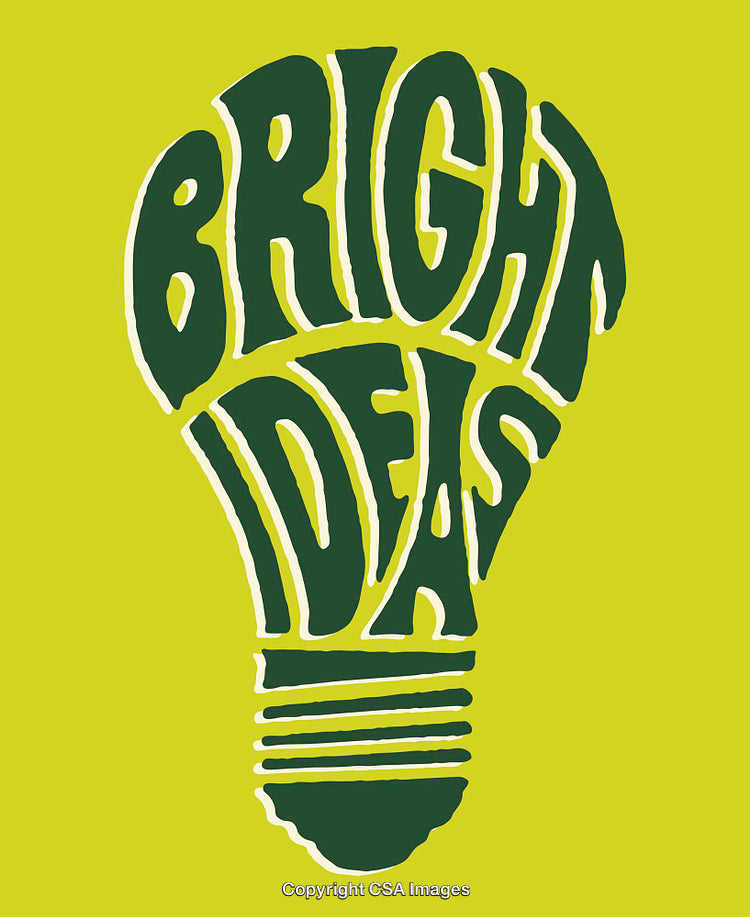 Bright Ideas Typography Shaped as Light Bulb in Yellow and Green Colors