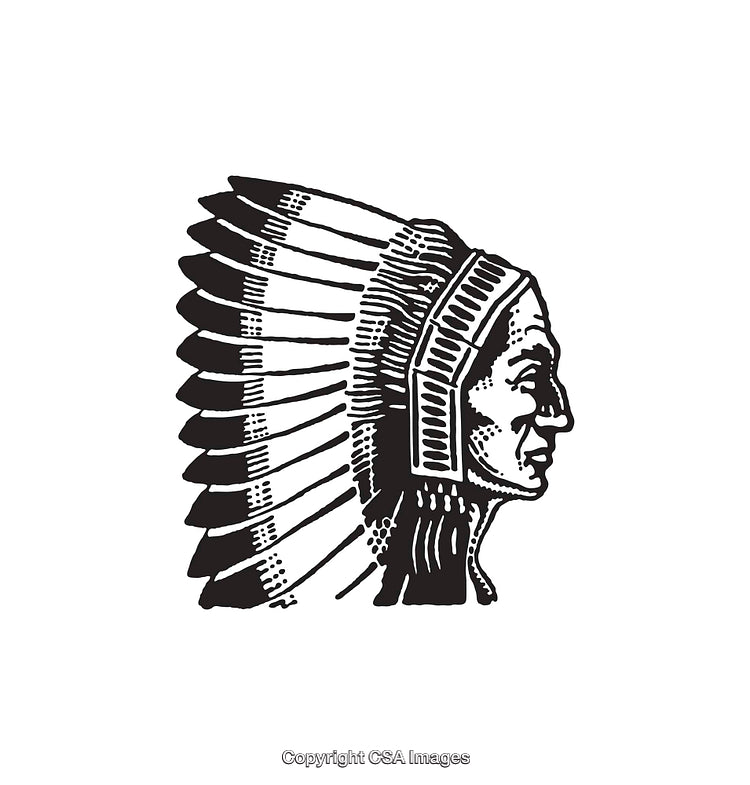 Black and White Line Art of a Traditional Feathered Headpiece Profile