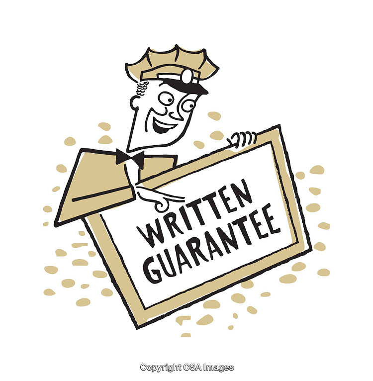 Retro Illustration of a Cheerful Character Showcasing a Written Guarantee Sign