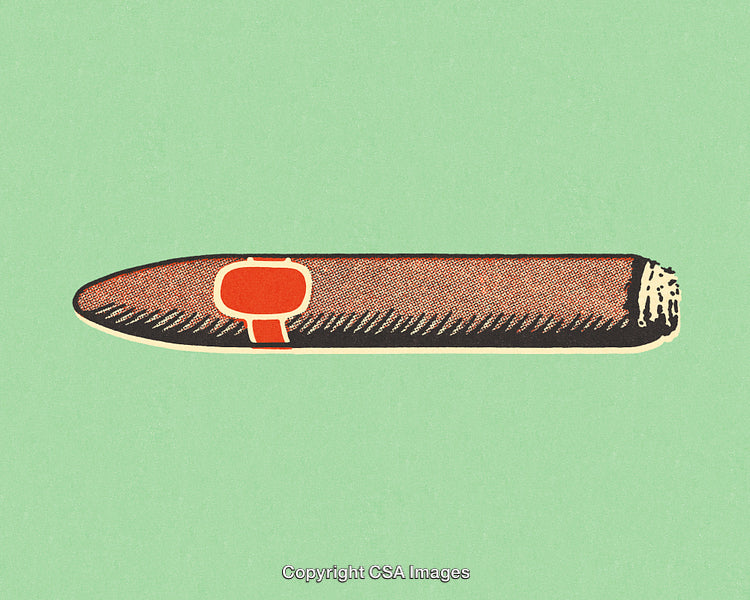 Retro Cigarette Illustration Featuring a Distinctive Label on a Light Green Background