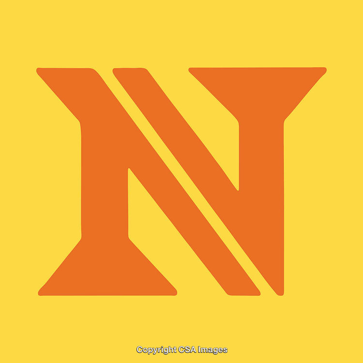Stylized Orange Letter N on a Bright Yellow Background
