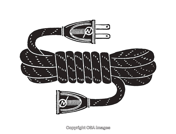 Black and White Line Art Illustration of an Extension Cord