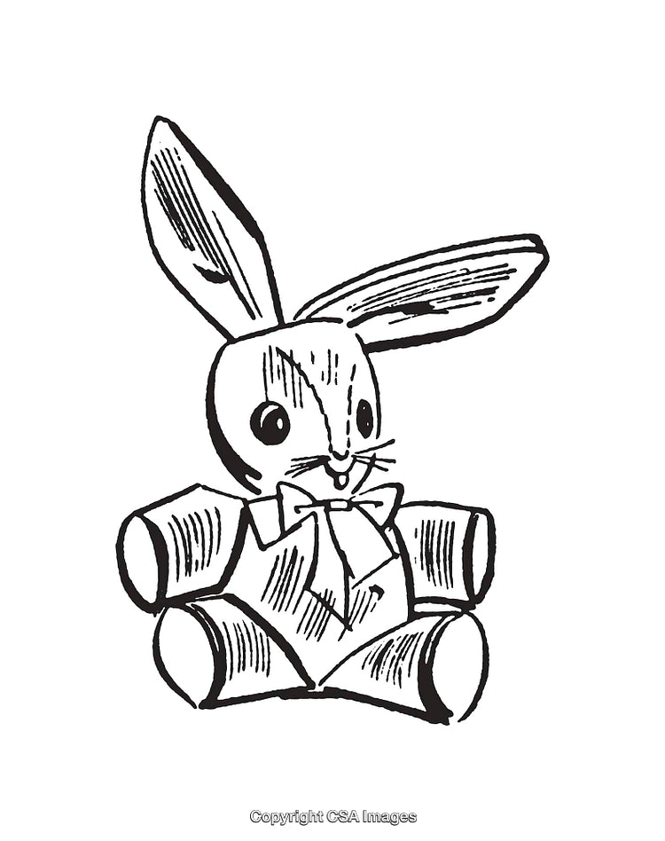 Black and White Illustration of a Bowtie-Wearing Rabbit in Line Art Style