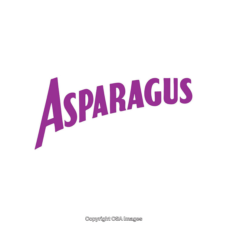 Purple Asparagus Text Design Featuring a Creative Font Stretched Across White Background