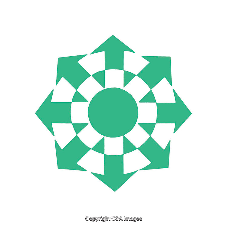 Green Abstract Geometric Symbol with Circular and Arrow Patterns