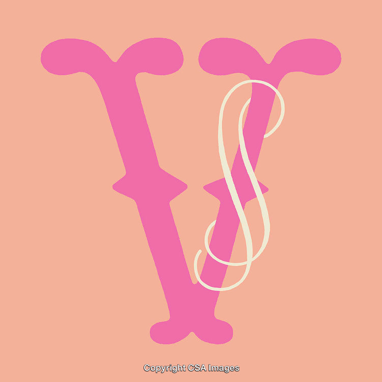 Artistic Pink Letter V Design on a Peach Background