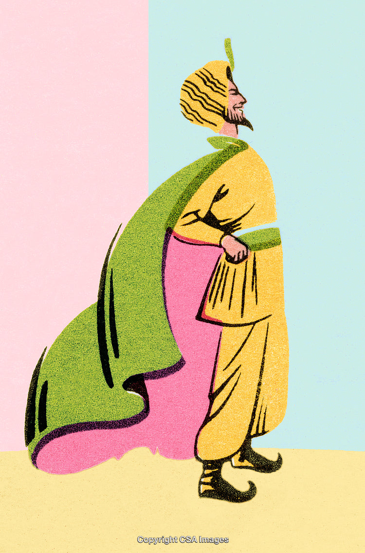 Retro Illustration of a Man in Traditional Attire With Colorful Background