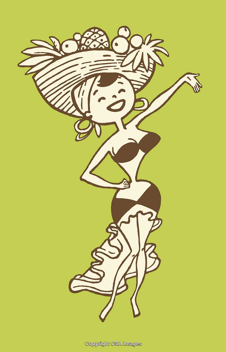 Vintage Illustration of a Dancer With Tropical Fruits Hat