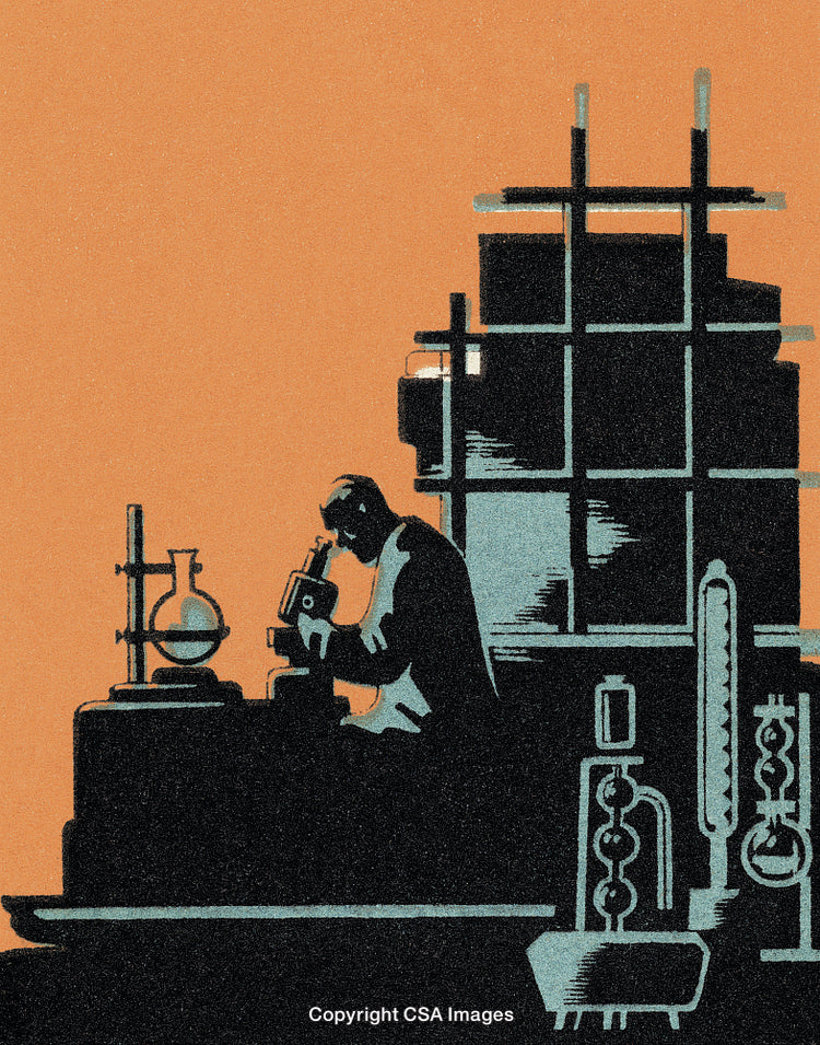 Silhouette of a Scientist Working in a Laboratory with Equipment