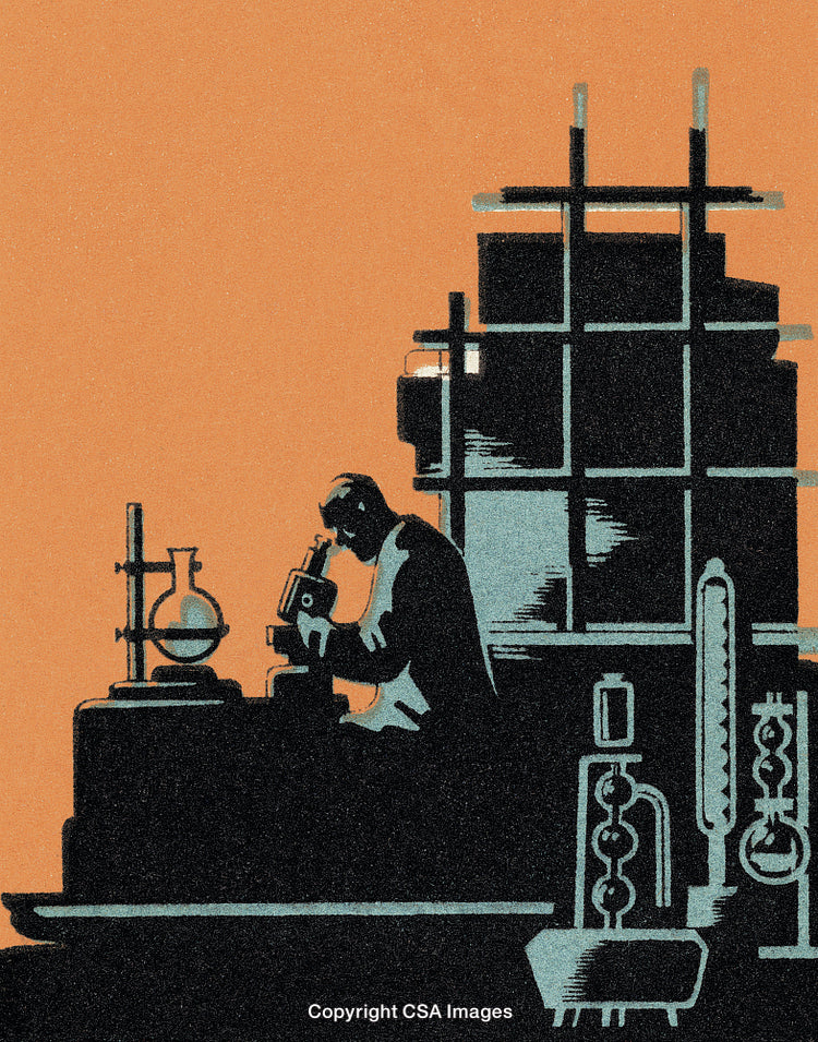 Silhouette of a Scientist Working in a Laboratory with Equipment