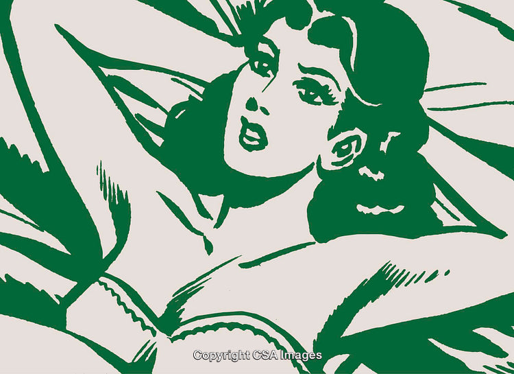 Stylized Illustration of a Woman in Dramatic Pose With Art Deco Style