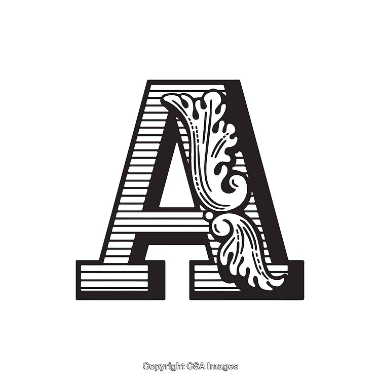 Ornate Decorative Letter A with Floral Embellishments on White Background