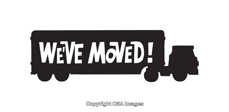 Moving Truck Silhouette with Text Message Announcing Relocation