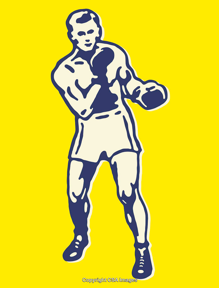 Vintage Line Art of a Boxer Posing on Yellow Background