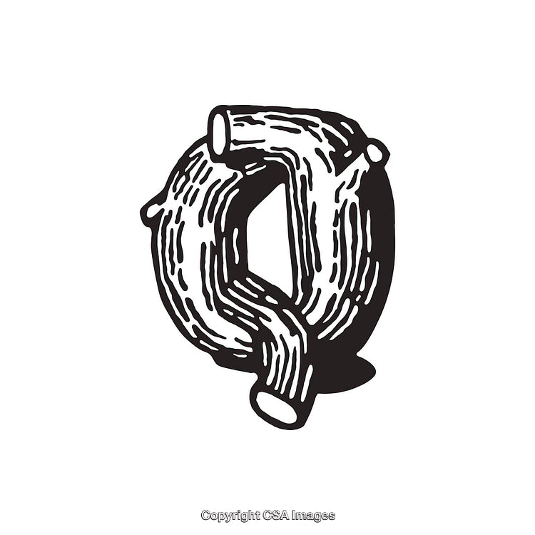 Artistic Illustration of the Letter Q in Woodcut Style