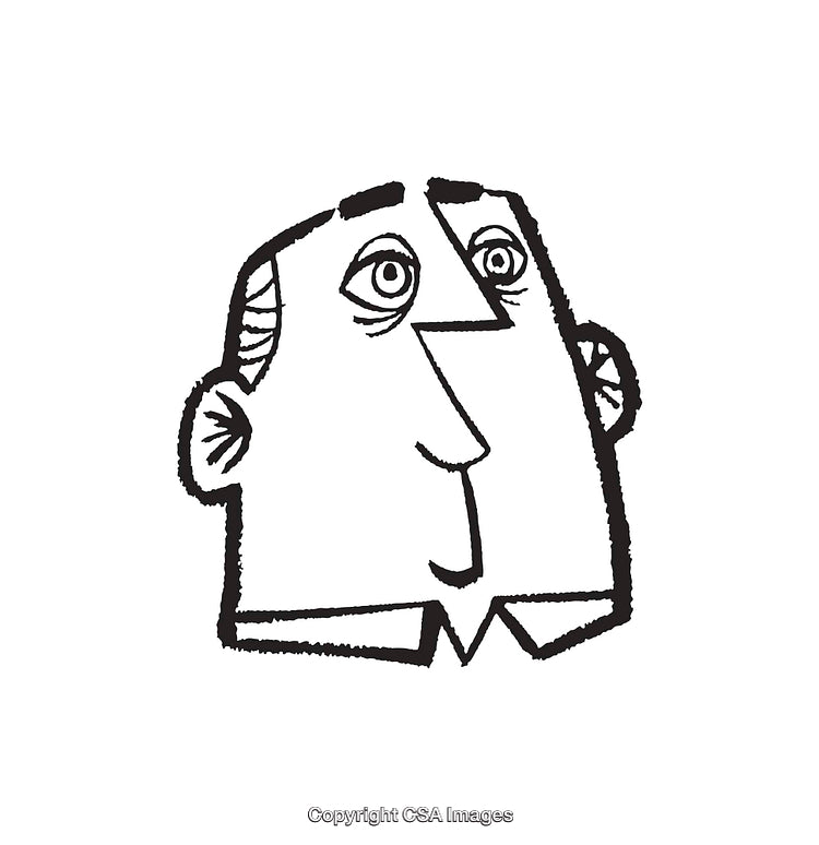 Black and White Line Art Pen Illustration of a Cartoon Face