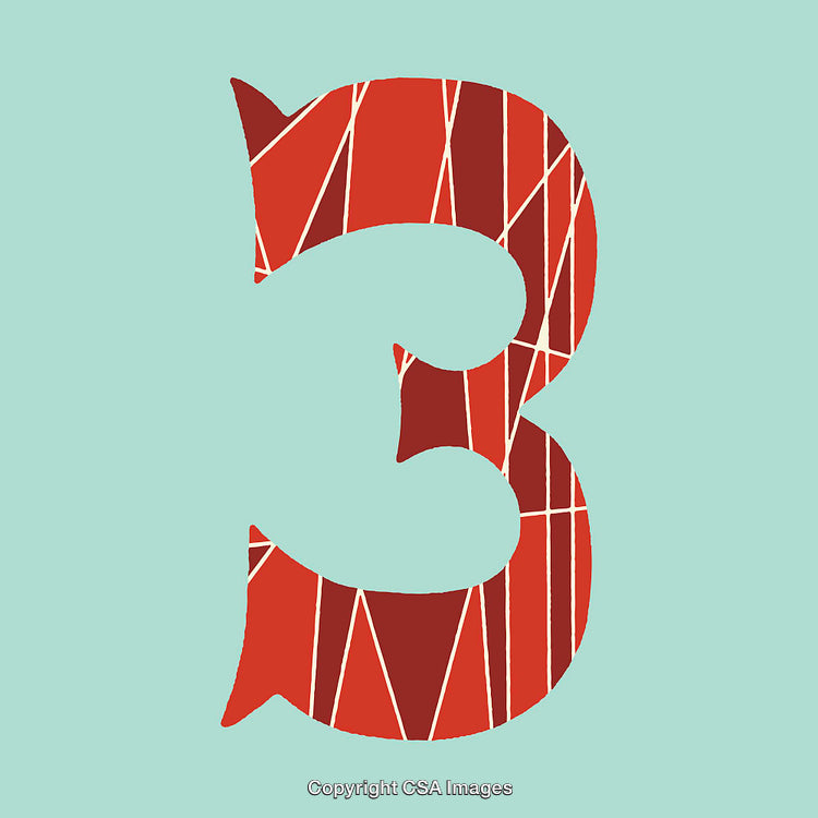 Red Artistic Number Three on a Light Blue Background