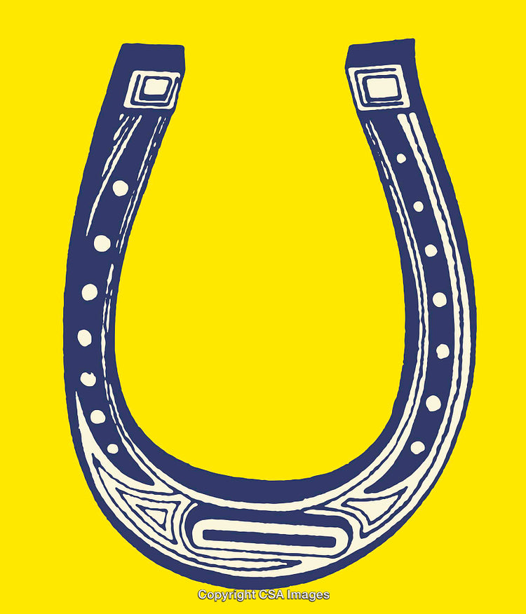 Decorative Line Art Illustration of a Horseshoe on a Vibrant Yellow Background