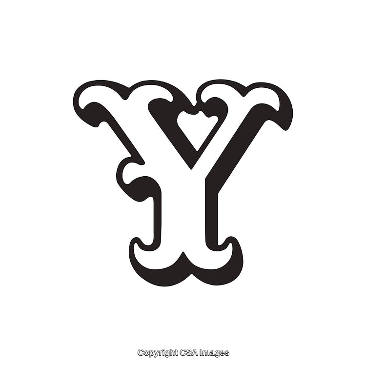 Intricate Black and White Vintage Letter Y Design Illustration