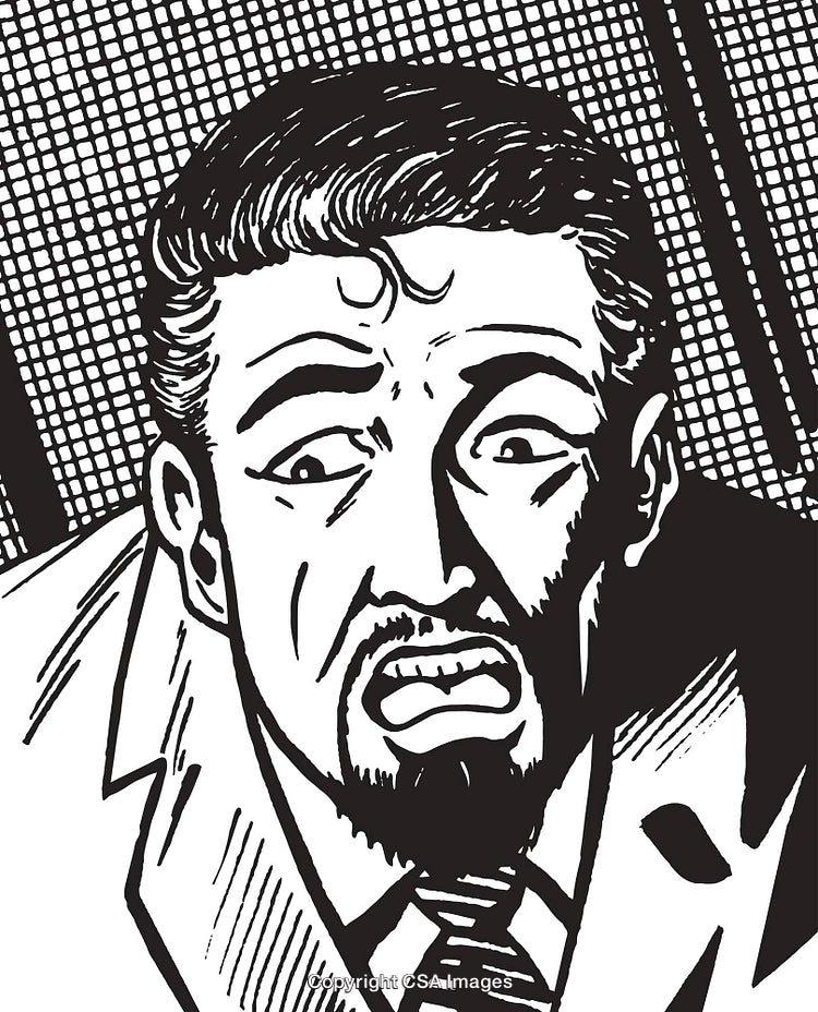 Black and White Comic Style Fearful Expression of a Man