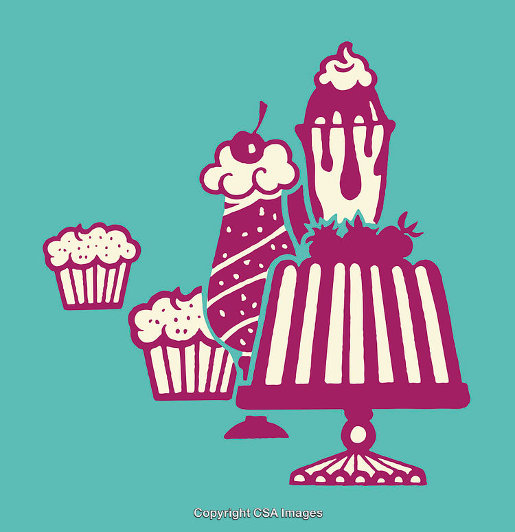 Colorful Dessert Line Art Illustration with Cakes and Ice Cream