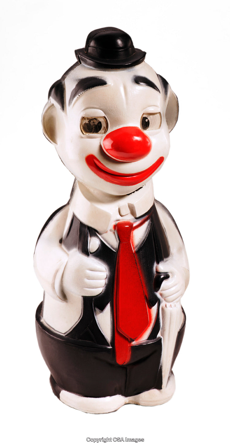 Colorful Plastic Clown Figurine with Bright Red Tie and Classic Hat
