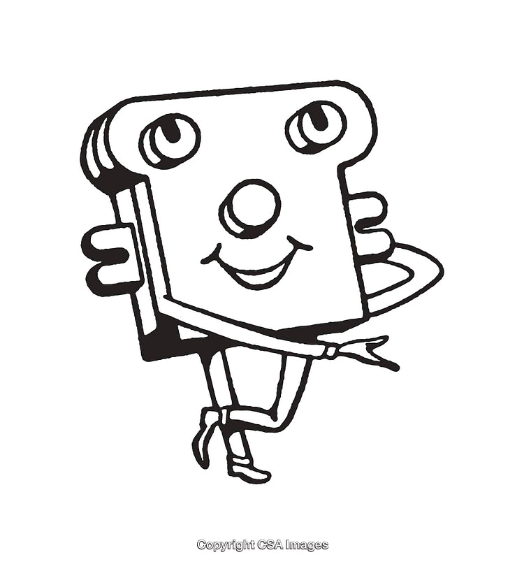 Whimsical Black and White Line Art Illustration of Happy Cartoon Character