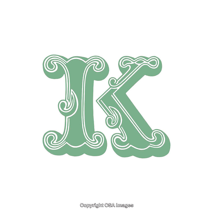 Ornate Green Letter K Showcasing Intricate Decorative Typography Design