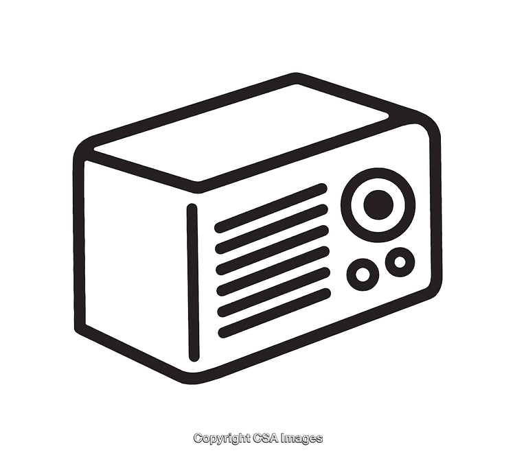 Black and White Line Art Illustration of a Radio Icon