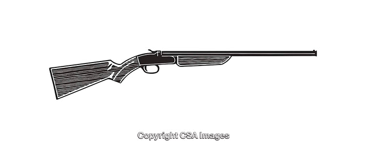Black and White Line Art Illustration of a Rifle Side View