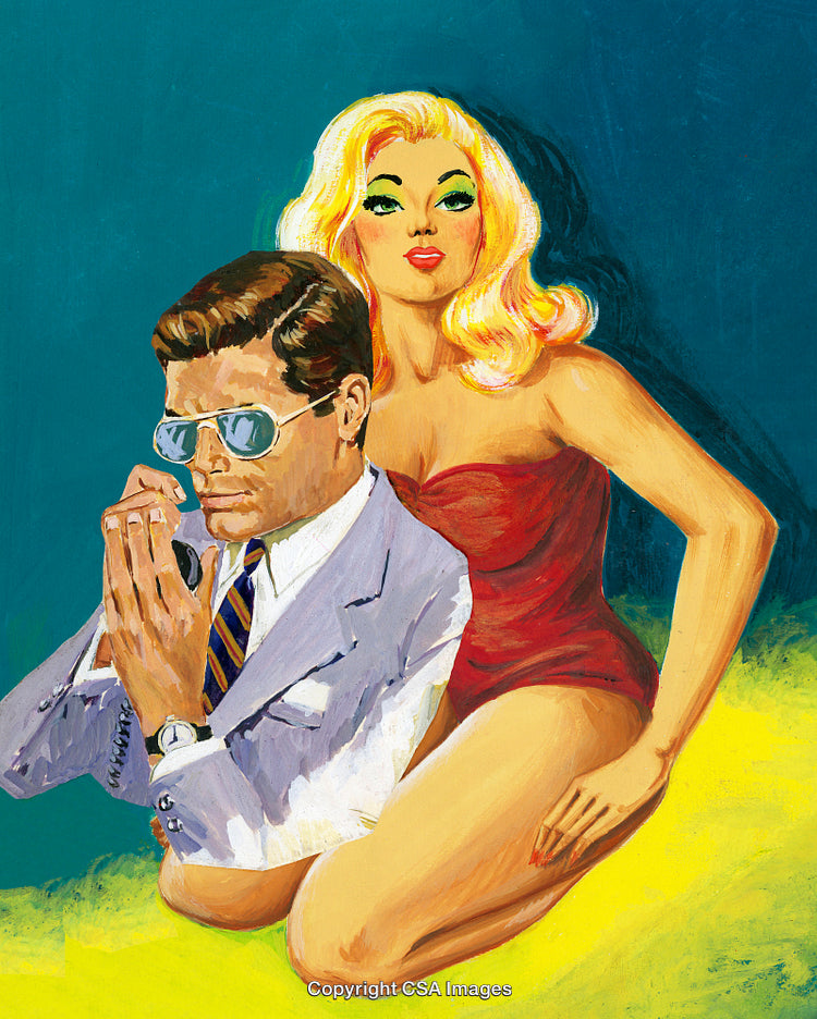 Stylized Illustration of a Fashionable Couple in Vintage Art Style