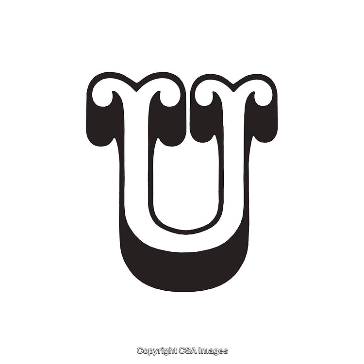 Stylized Black and White Calligraphy of the Letter U with Curved Edges