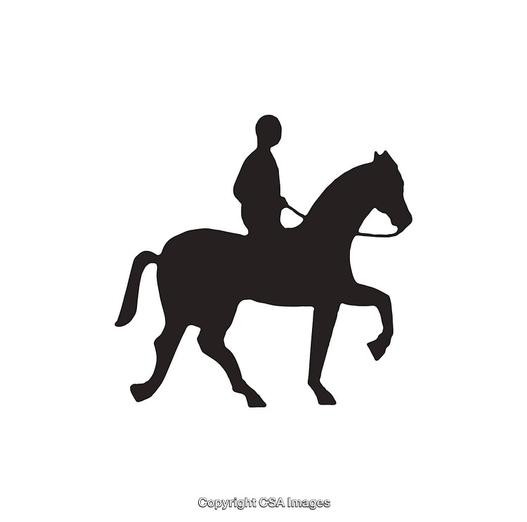Silhouette of Equestrian Rider Mounted on Horse in Black and White