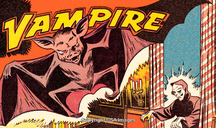 Vintage Comic Panel Featuring a Vampire and Eerie Gothic Scene