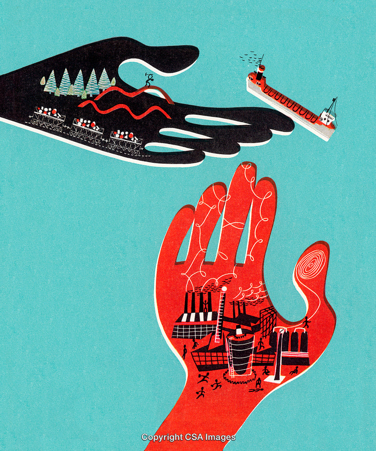 Creative Illustration Depicting Industry and Nature in Conceptual Contrast