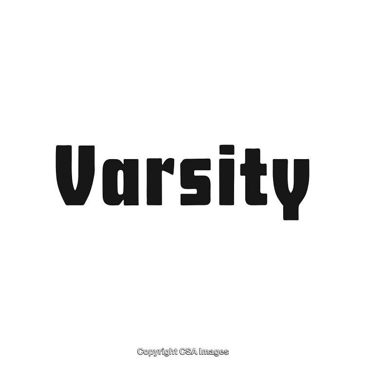 Stylized Varsity Text Isolated on a White Background in Bold Typeface