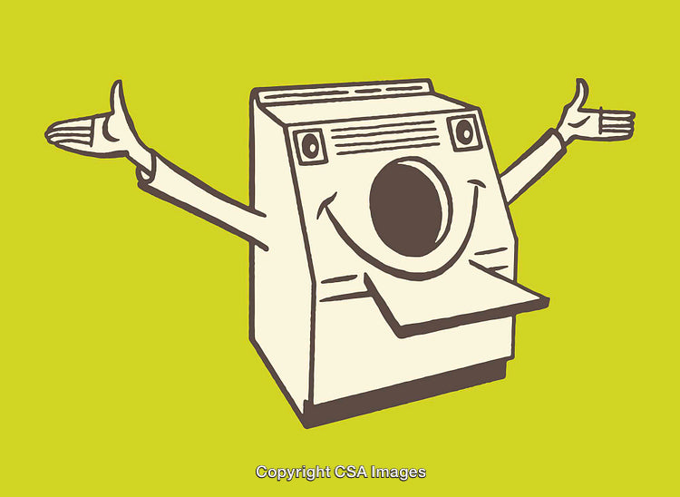 Friendly Anthropomorphic Washing Machine on a Vibrant Green Background
