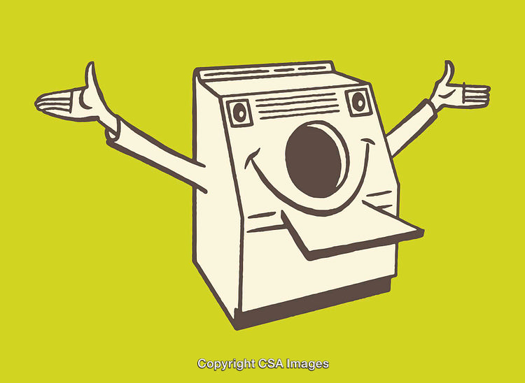 Friendly Anthropomorphic Washing Machine on a Vibrant Green Background