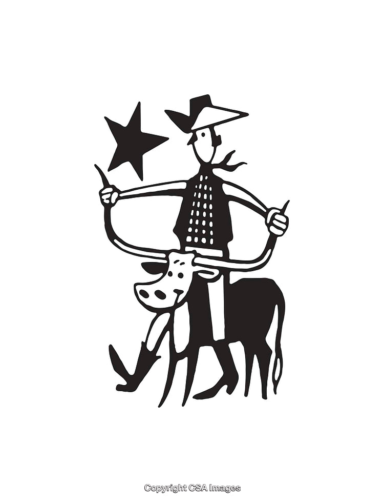 Western-Themed Line Art Featuring Cowboy and Star Illustration