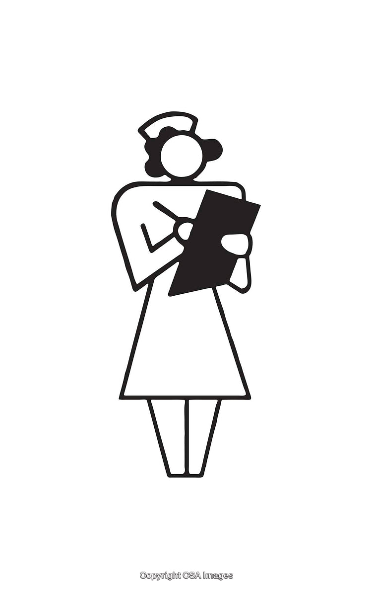 Black and White Icon of Nurse Holding a Clipboard in Uniform